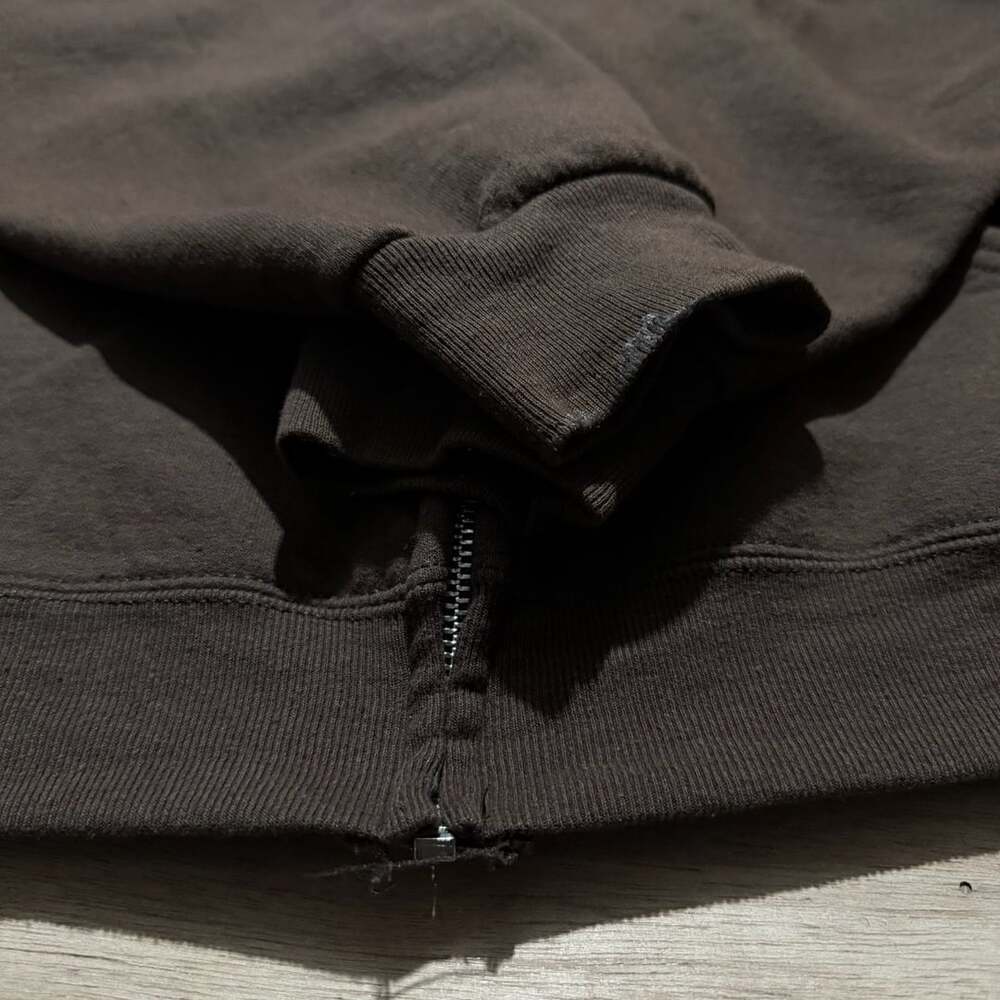 Jerzees Brown Full Zip Hoodie Large Faded Heavyweight Blank Zip Up Grunge - Picture 3 of 3